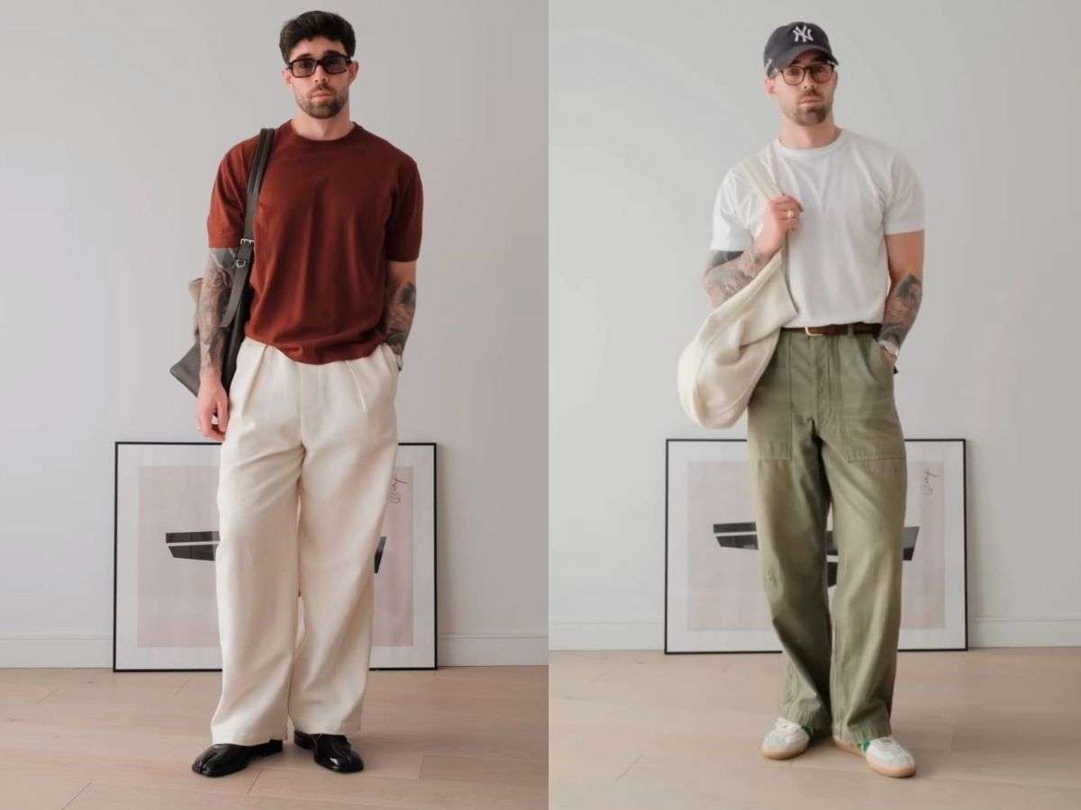Phối đồ với áo thun oversize nam và quần kaki, tạo vẻ ngoài thanh lịch và trẻ trung