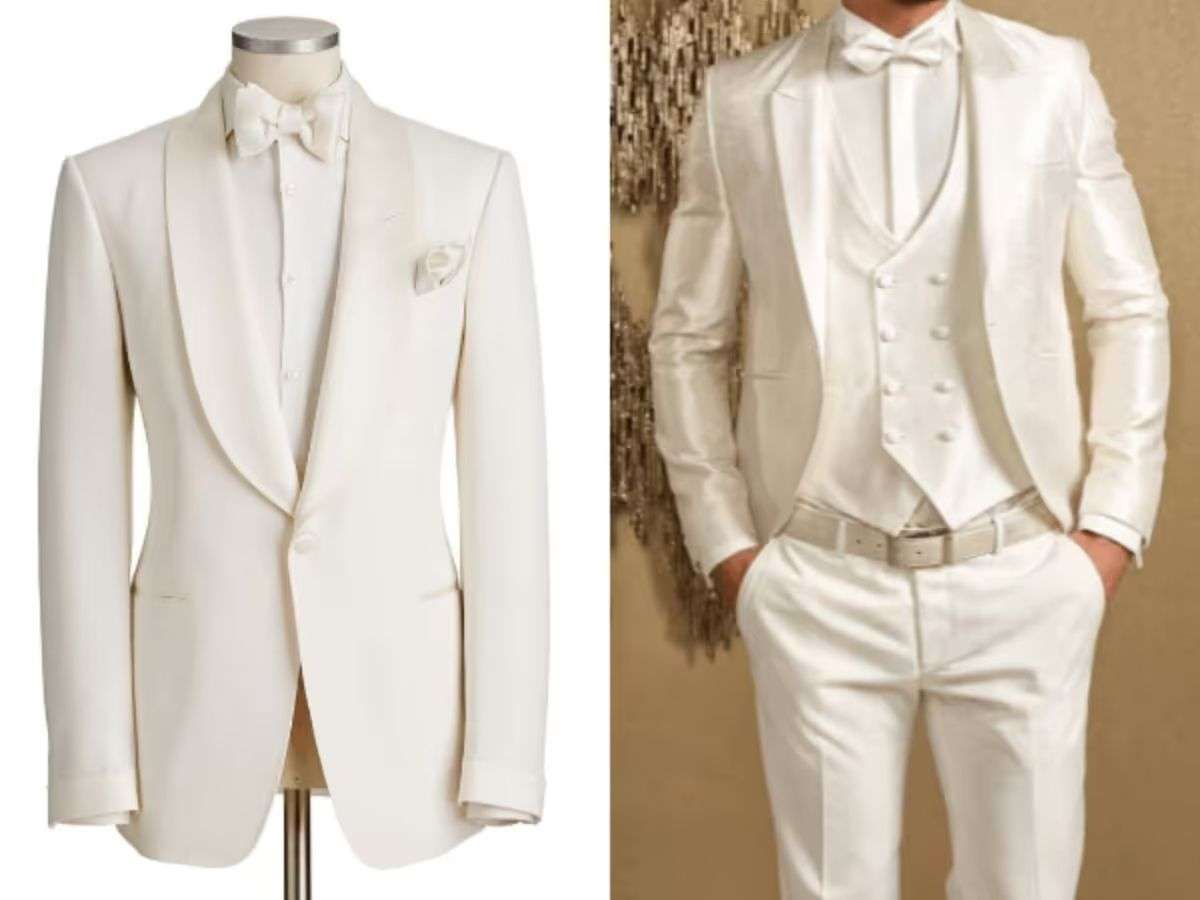 Phối đồ với áo sơ mi trắng nam với bộ vest màu kem