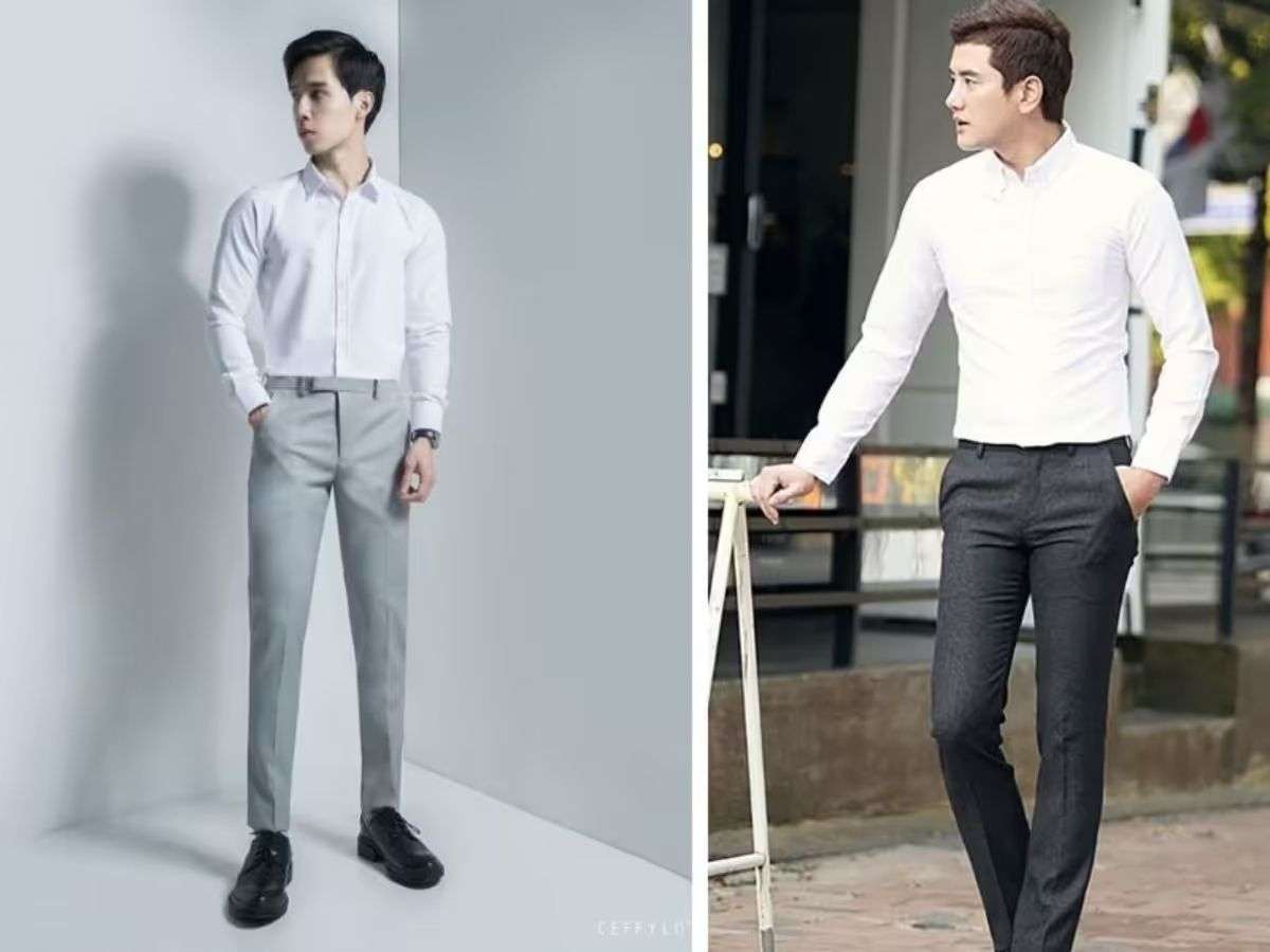 Phối đồ với áo sơ mi trắng nam - Quần Chinos xám