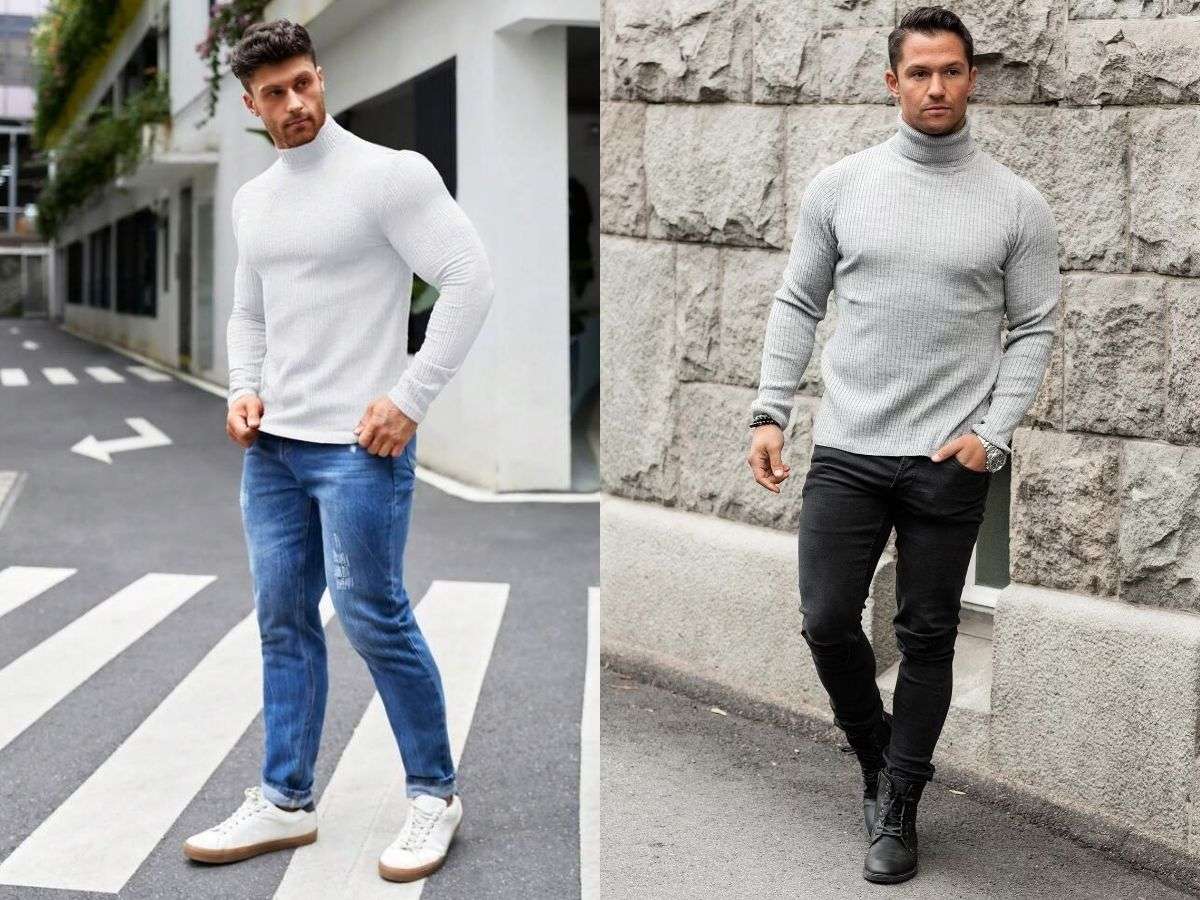 Quần jeans giúp set đồ với áo len cashmere trông trẻ trung và năng động hơn
