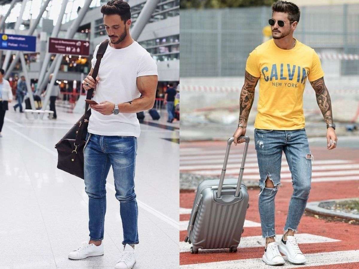 Phối quần jean và giày Adidas cho dáng đầy đặn săn chắc
