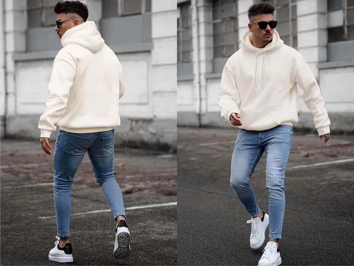 Áo hoodie cùng quần jean cho outfit ngẫu hứng