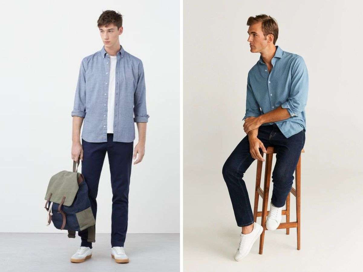 Mix áo sơ mi với quần jean sẽ khiến các chàng trông cuốn hút hơn trong mắt các bạn nữ