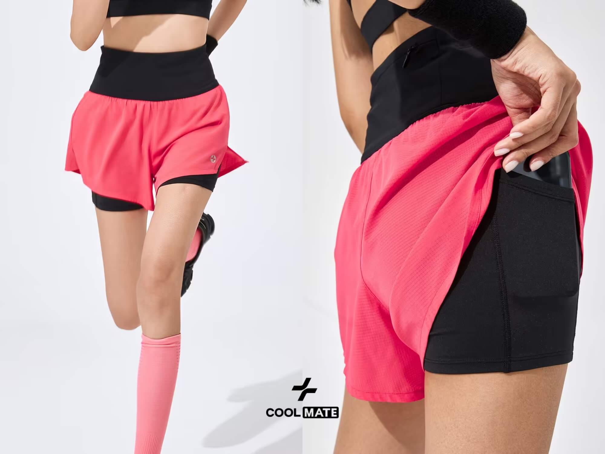 Quần short chạy bộ 2 lớp với túi trong tiện lợi