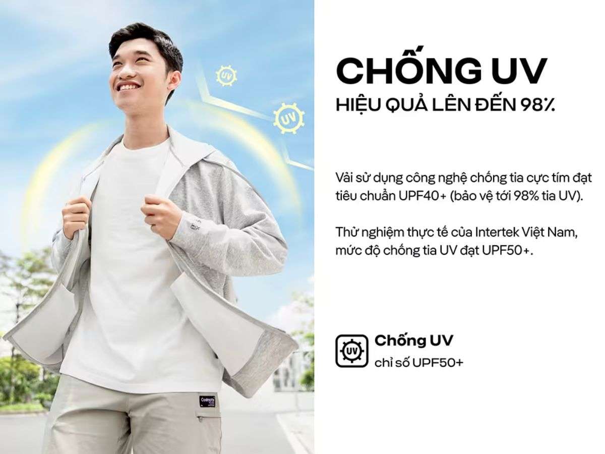 Khả năng chống tia UV gây hại cho da lên đến 98% 
