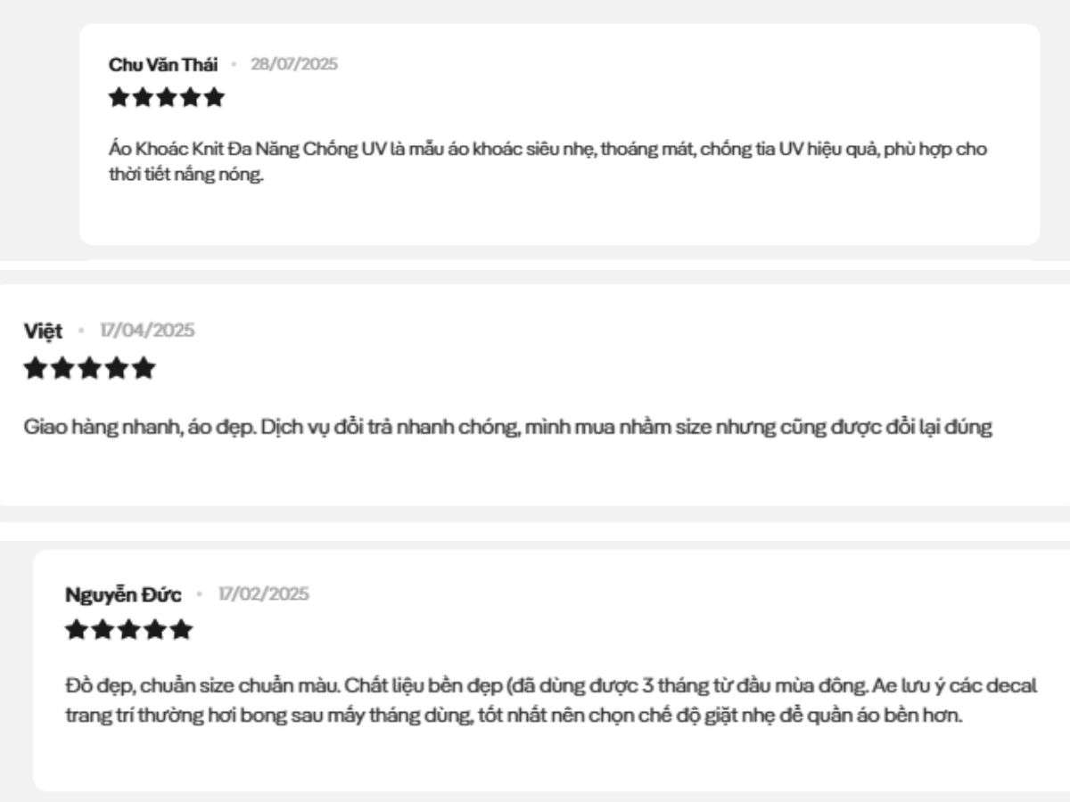 Chia sẻ của khách hàng khi dùng áo trên website