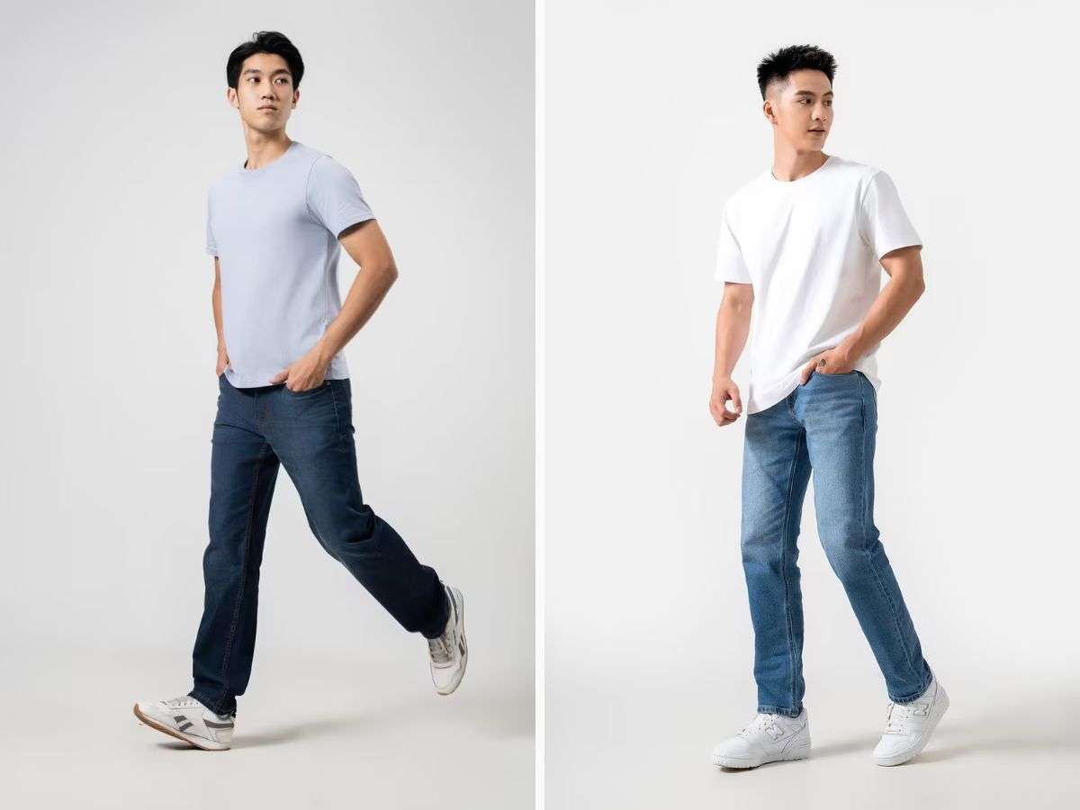 Phong cách casual năng động áo cùng quần jean và giày sneaker trắng