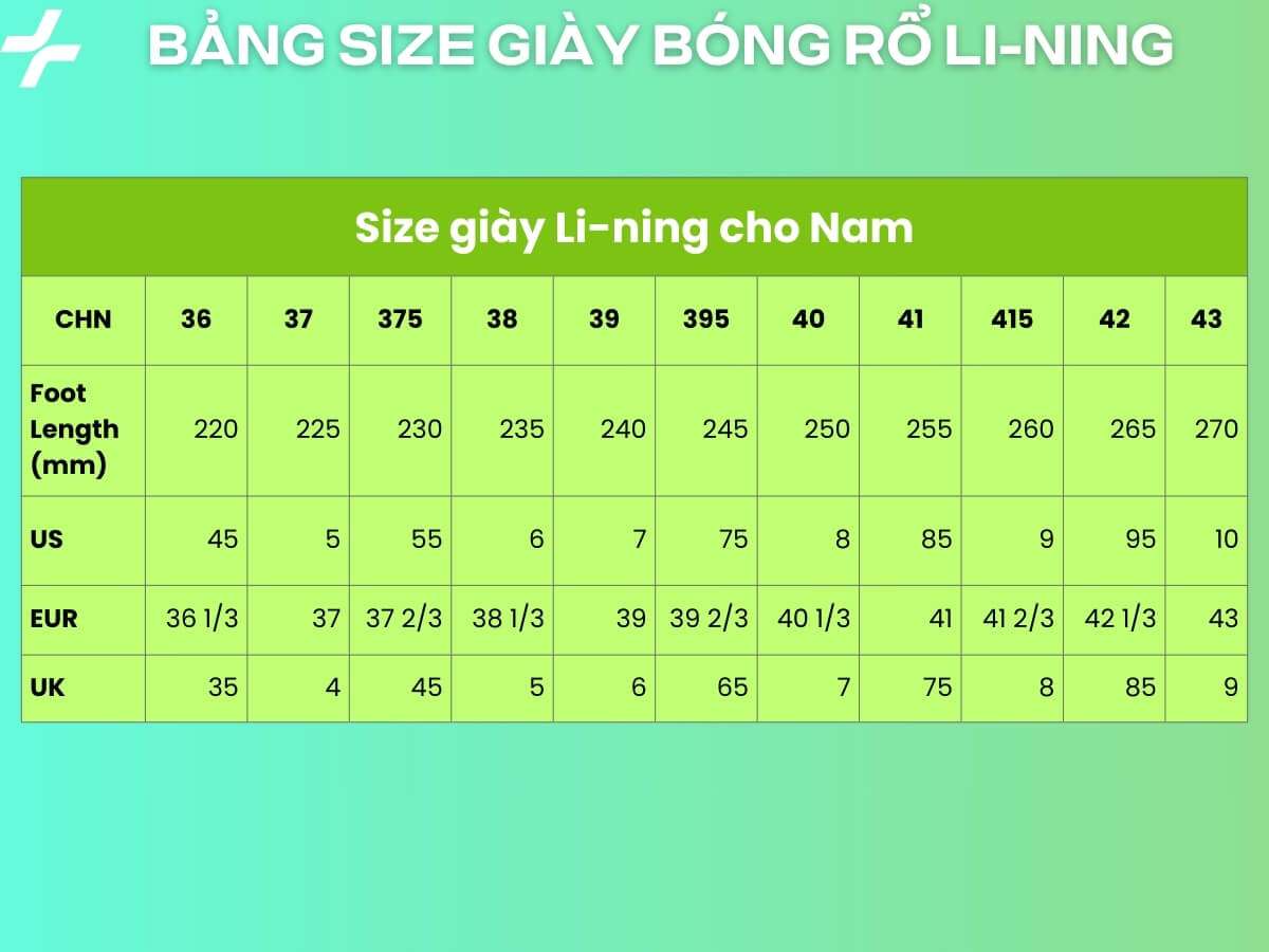 Bảng size giày bóng rổ Li-ning