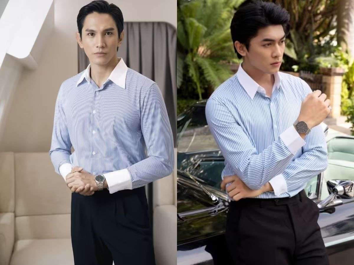 Sơ mi lá cổ xòe rộng ra hai bên, tạo không gian cho cà vạt