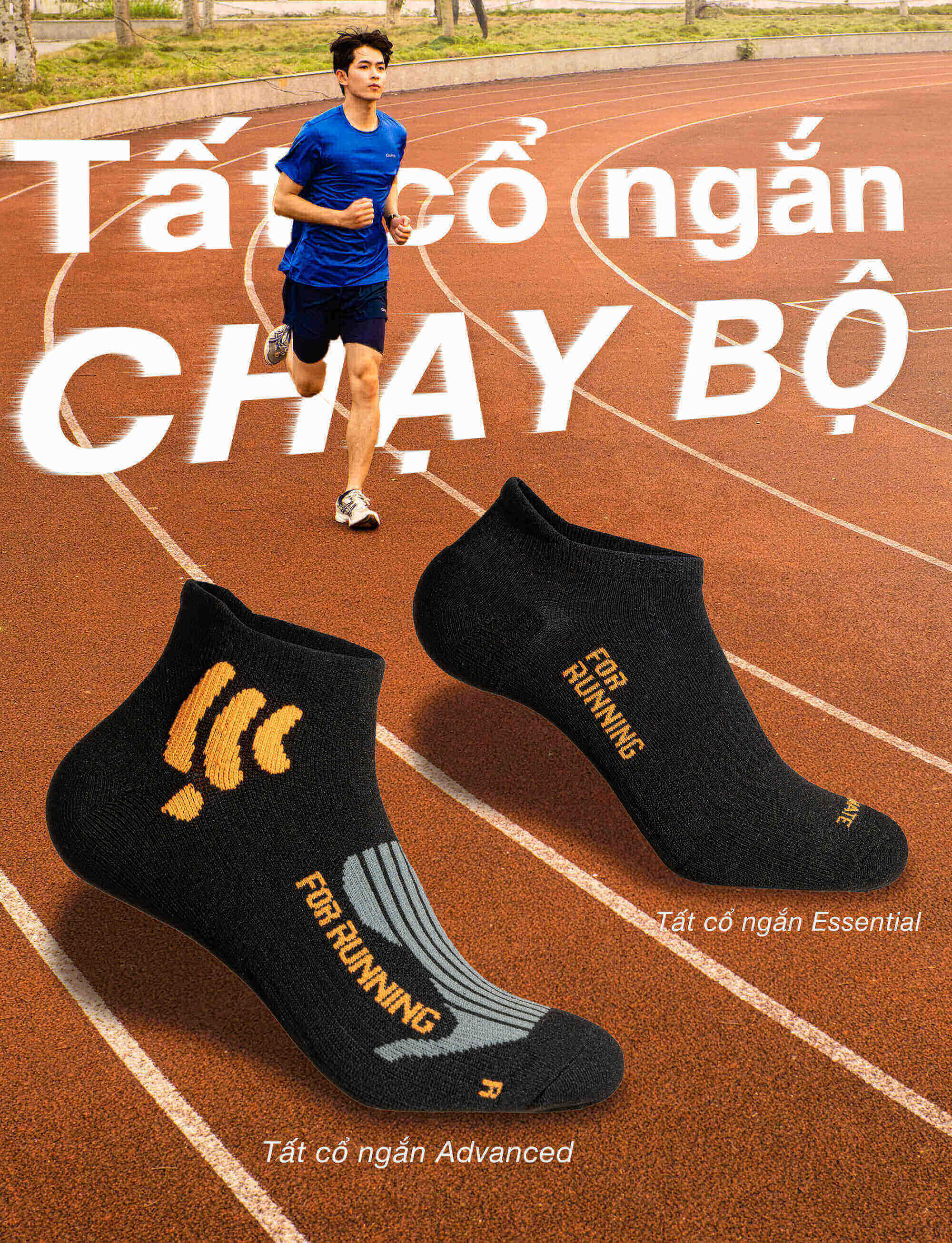 Tất cổ ngắn chạy bộ Advanced và Essential Coolmate trên đường chạy
