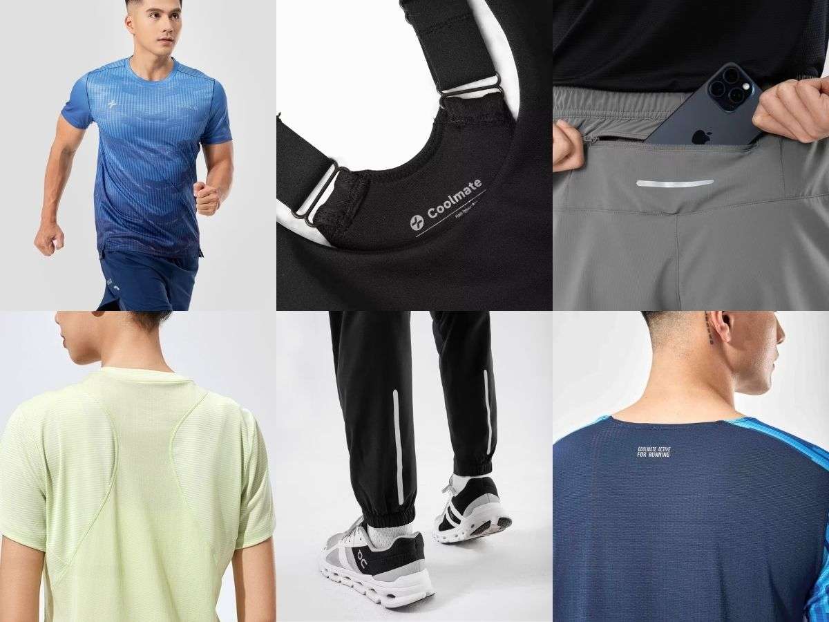 Thiết kế tiện ích của đồ chạy bộ Coolmate với túi khóa ẩn và chi tiết phản quang