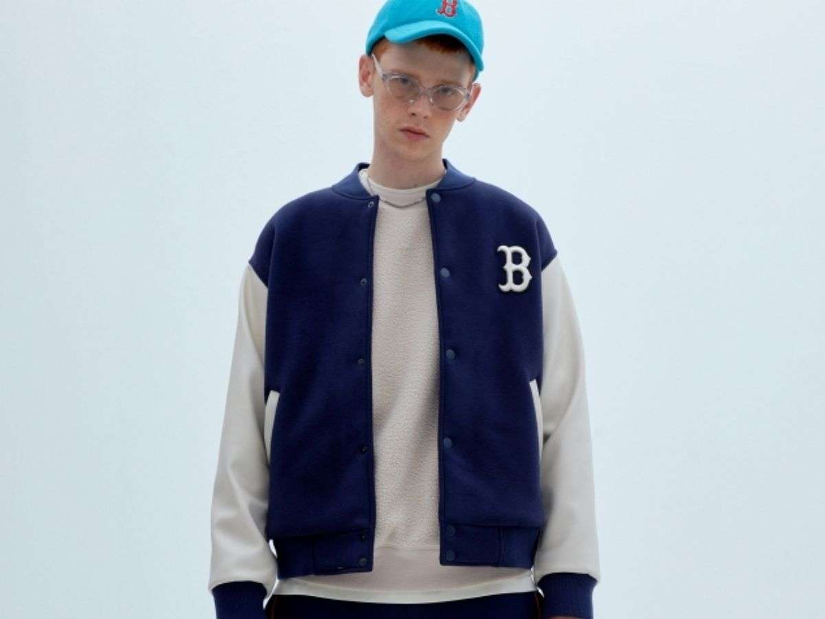 Áo khoác bomber hàng hiệu MLB Fleece Classic Monster Baseball Jacket màu xanh than