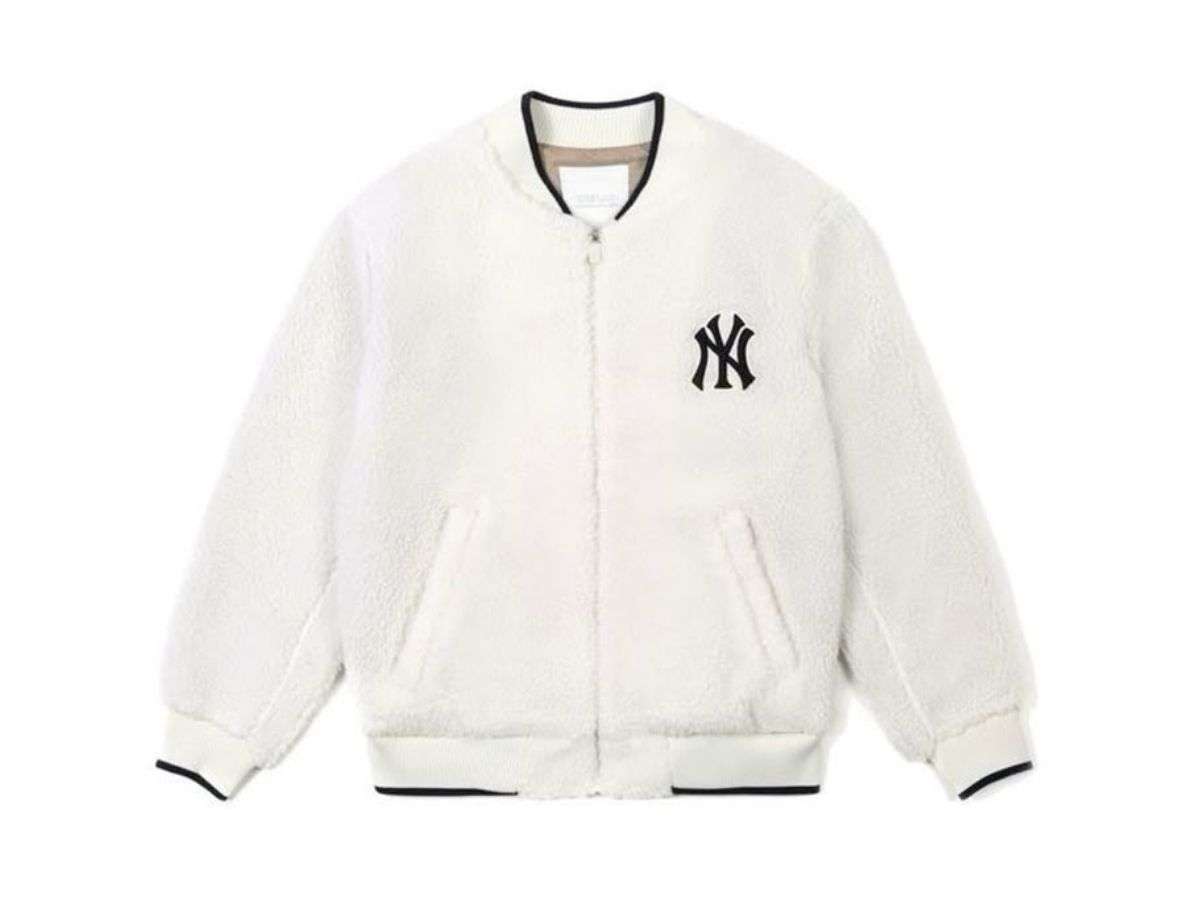 Áo khoác bomber hàng hiệu MLB Boa Fleece Baseball Jumper New York Yankees màu trắng