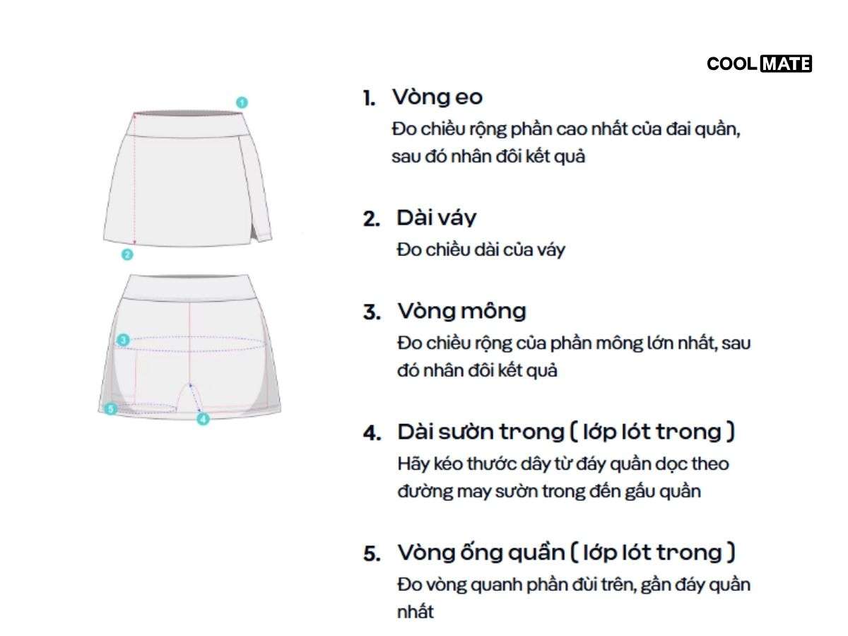 Chọn kích cỡ chân váy tennis vừa vặn