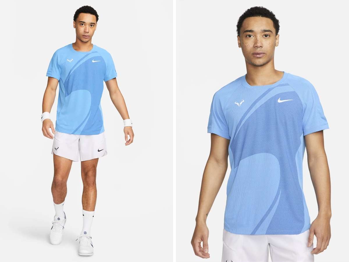 Mẫu áo tennis Nike với thiết kế hiện đại, sử dụng các mảng màu và đường cắt lạ mắt