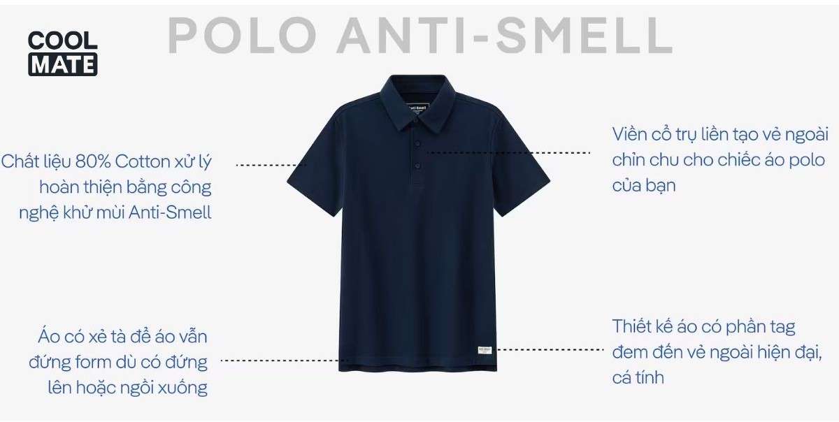 Áo polo nam công nghệ khử mùi Anti-Smell