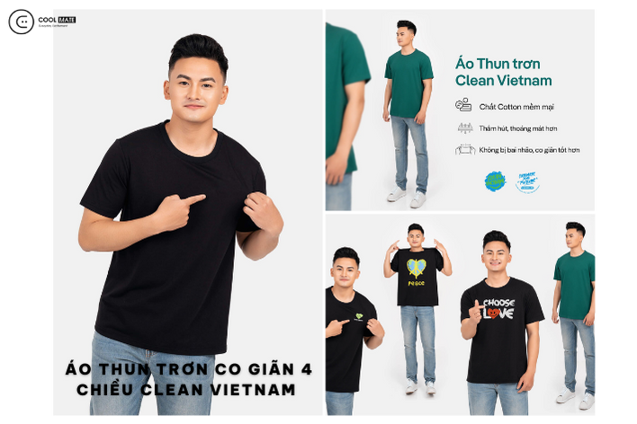 Áo thun trơn co giãn 4 chiều CLEAN VIETNAM 