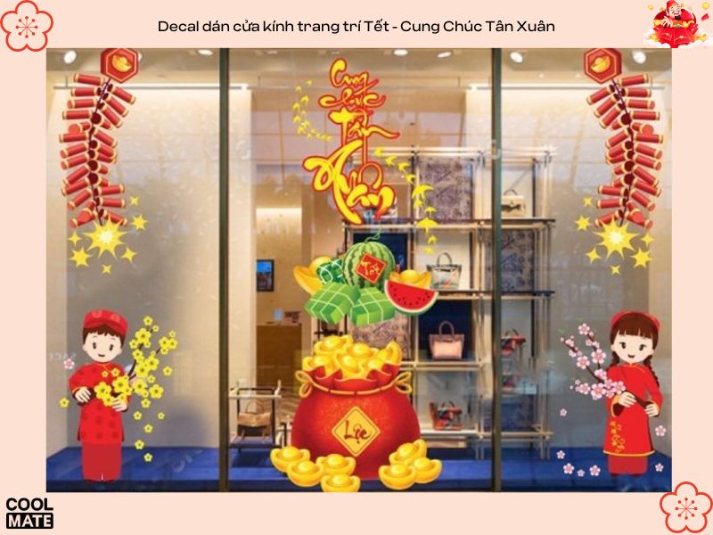 Mẫu decal trang trí cửa kính cửa hàng Cung Chúc Tân Xuân