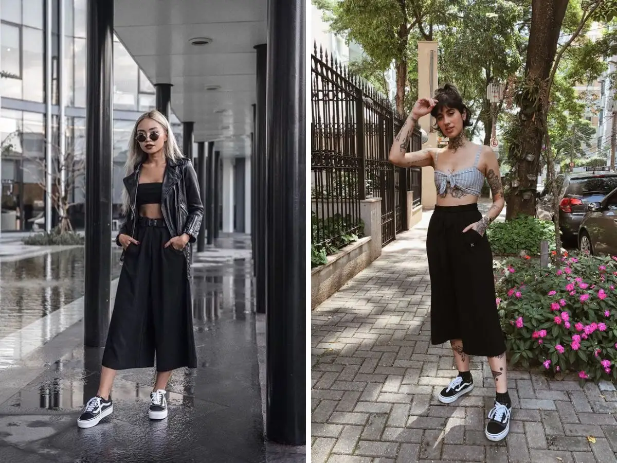 Quần culottes mang đến sự thanh lịch, nữ tính khi phối cùng giày Vans 