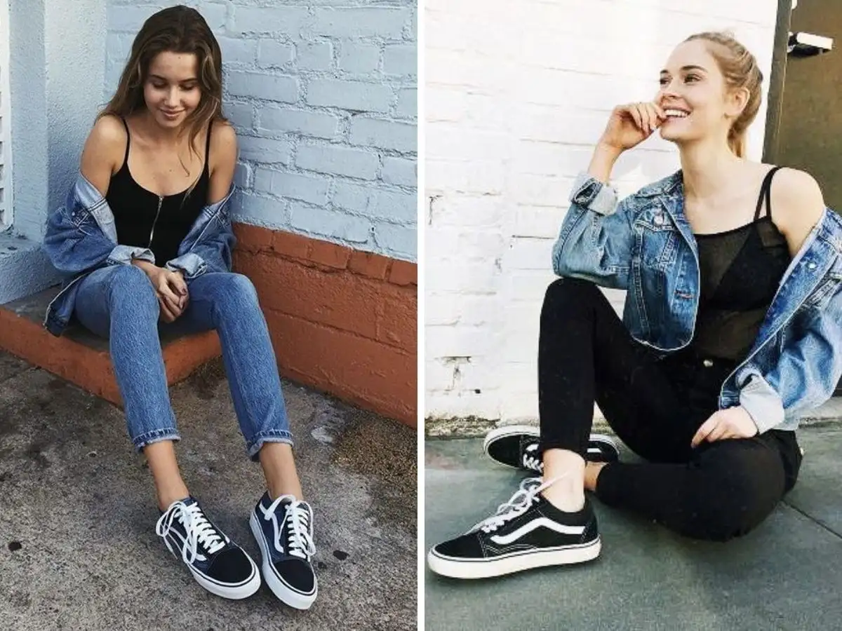 Vans kết hợp áo khoác denim tạo nên vẻ ngoài trẻ trung, phóng khoáng