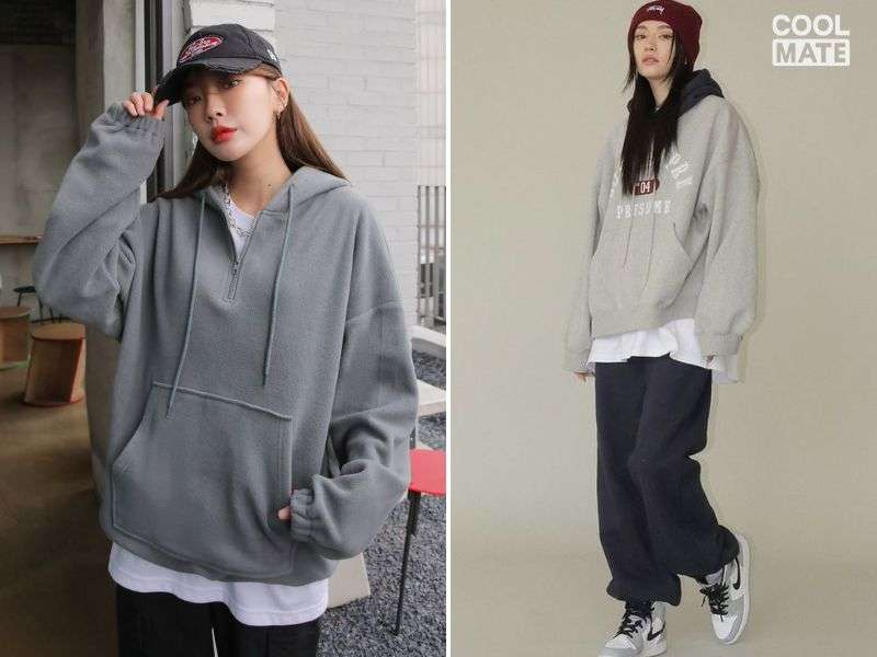 Set đồ đơn giản với hoodie nữ form rộng