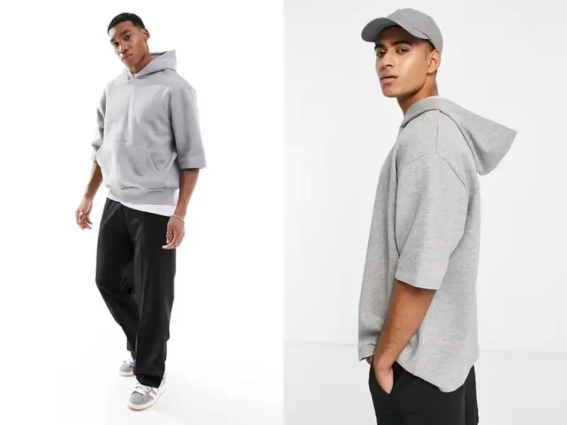 Áo hoodie tay ngắn nam phối với quần kaki