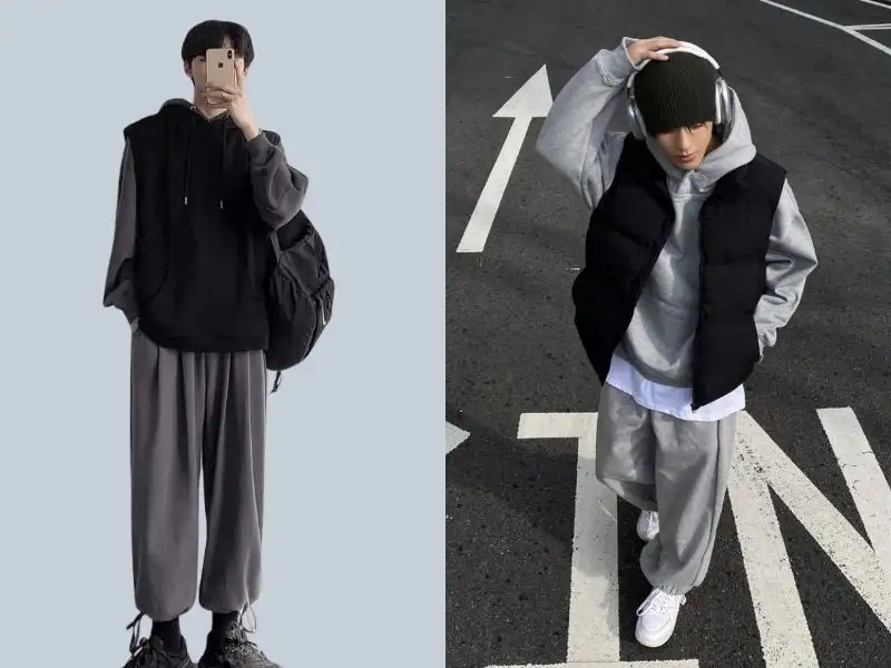 Áo hoodie tay ngắn phối với quần jogger