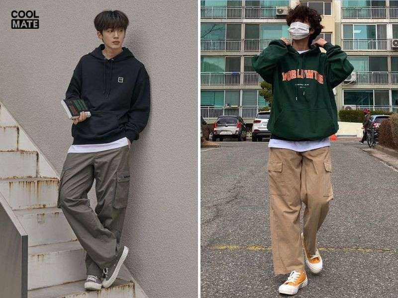 Phối áo hoodie với quần túi hộp