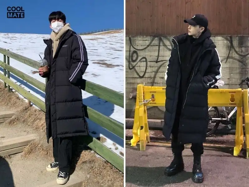 Phối áo hoodie với áo phao dáng dài