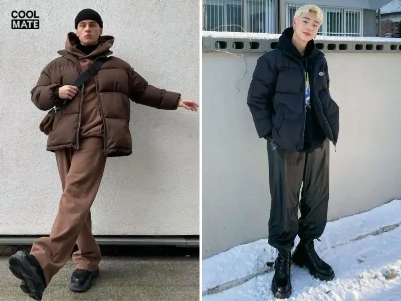 Phối áo hoodie với áo phao dáng ngắn