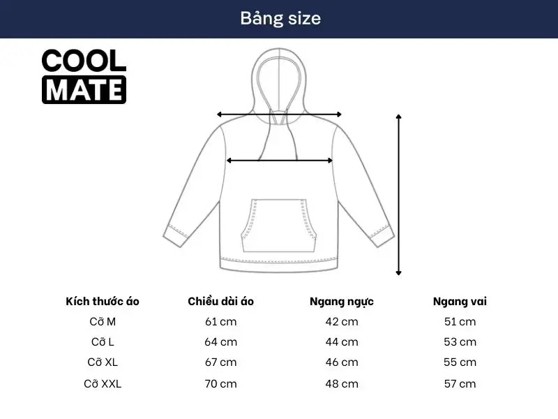 Bảng hướng dẫn chọn size áo Hoodie Coolmate