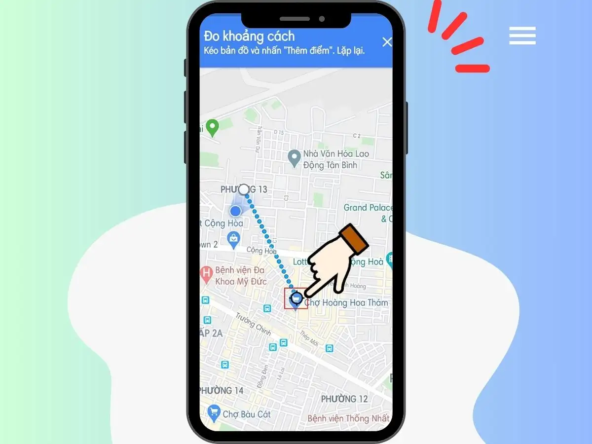 Dùng ngón tay để kéo bản đồ vào biểu tượng hình tròn nhỏ