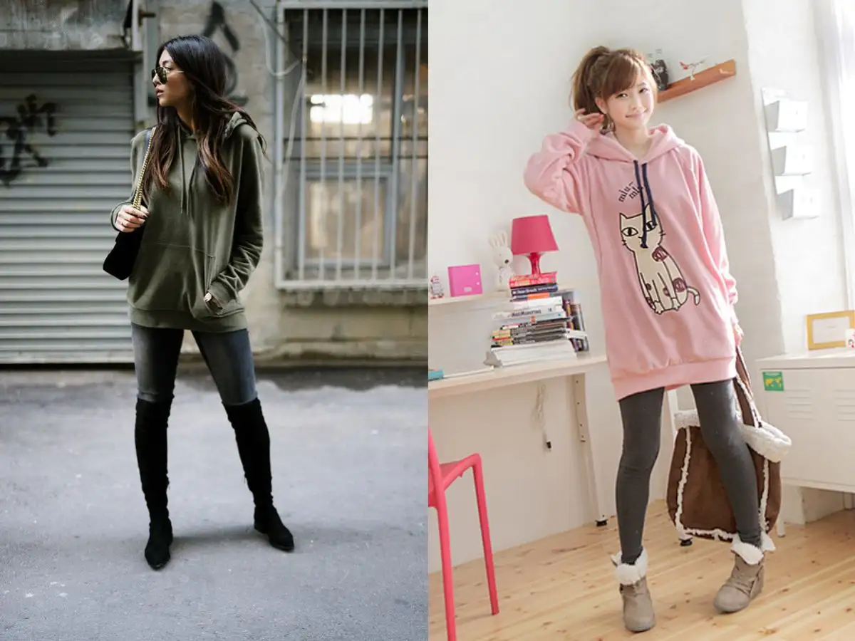 Quần legging, áo hoodie và boot cổ cao phóng khoáng cho nàng hiện đại