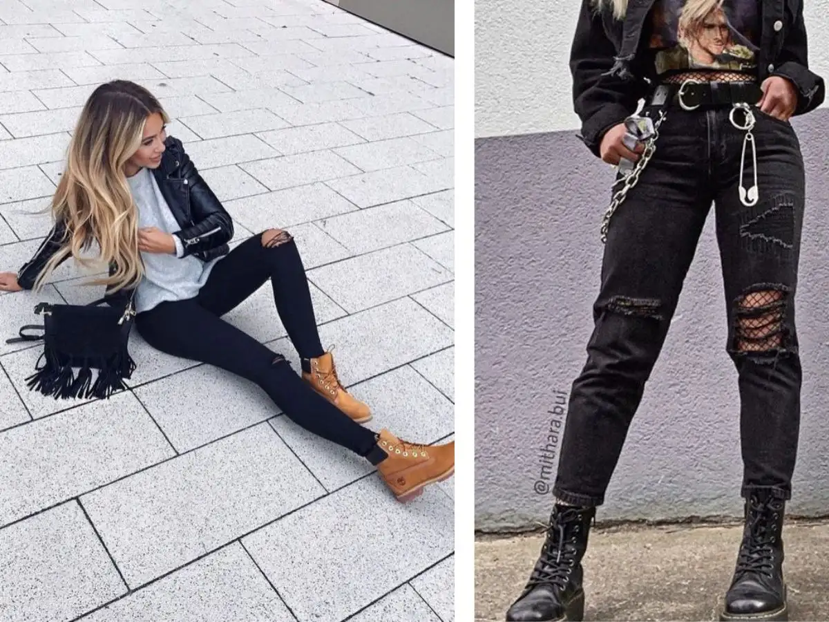 Quần jeans rách và boot cao cổ cho nàng cá tính