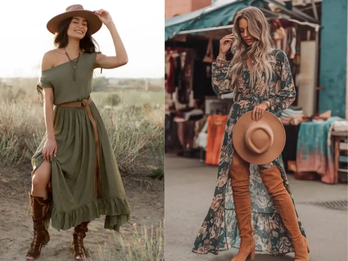 Váy maxi, boot cao cổ và phụ kiện thổ cẩm cho nàng boho