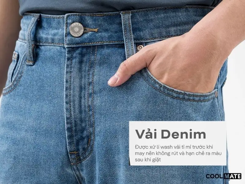 Chất liệu cao cấp của quần Jeans nam xanh sáng Coolmate