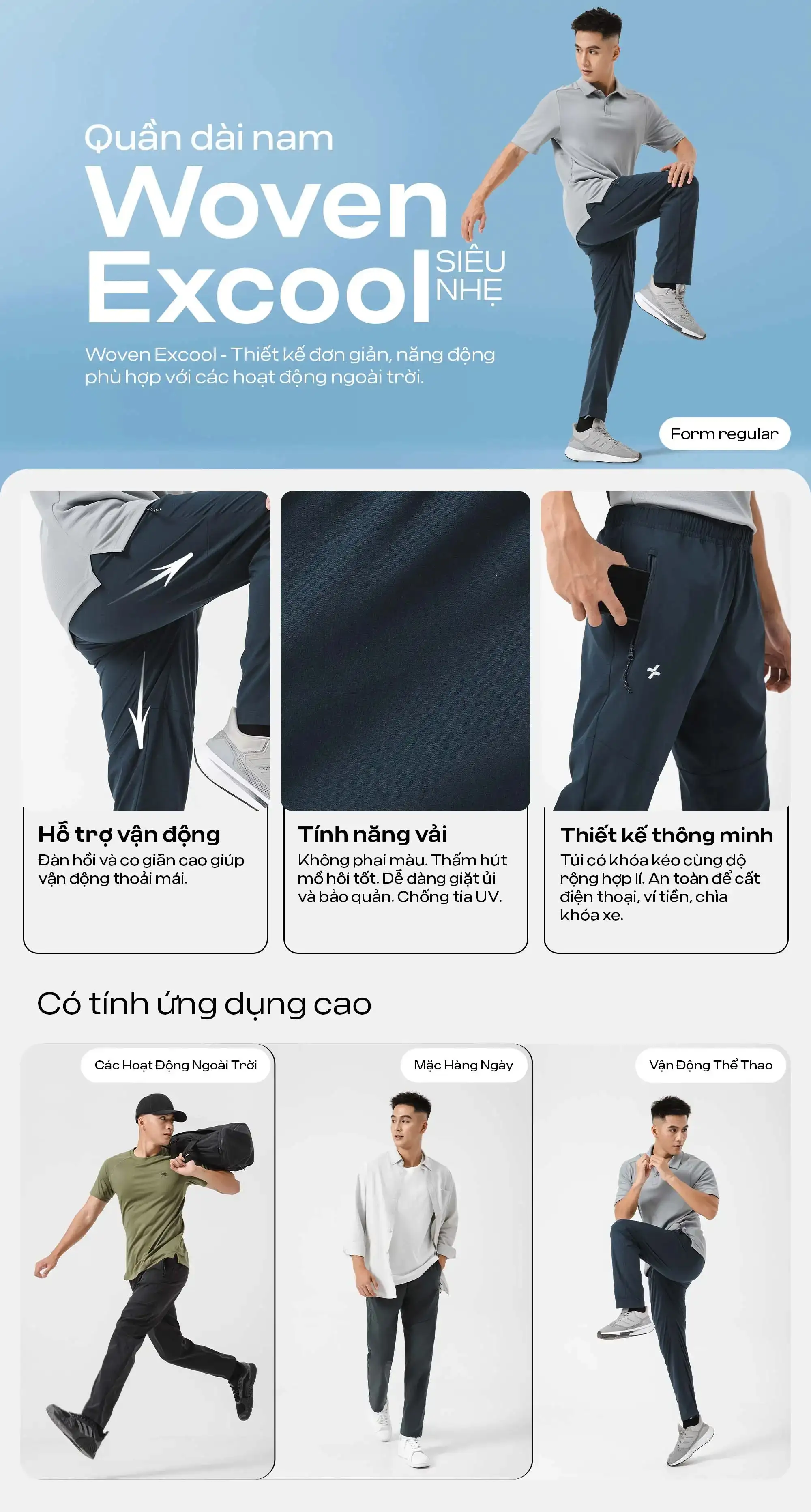 Quần dài nam Woven Excool siêu nhẹ