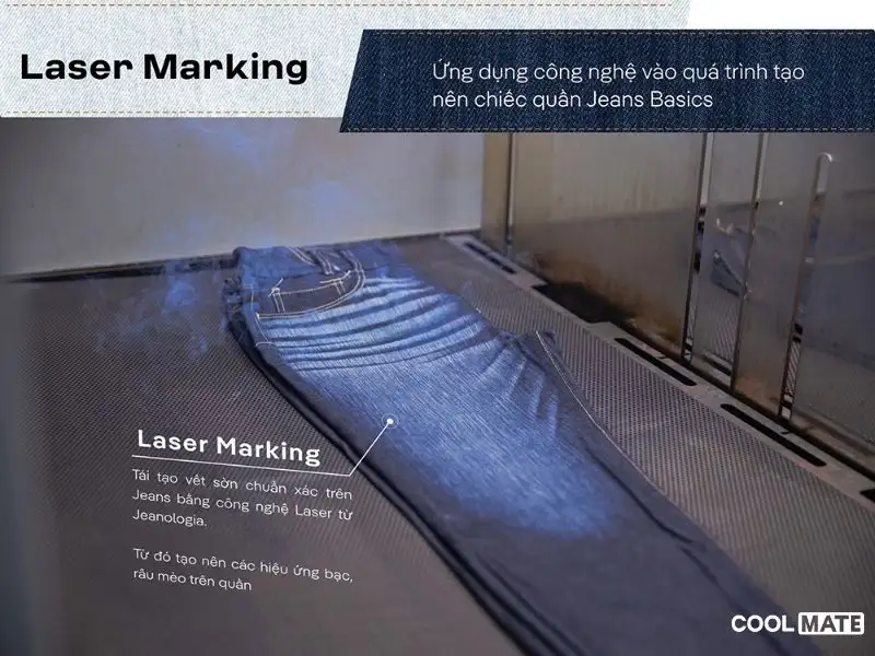 Công nghệ Laser Marking trên quần Jeans nam xanh sáng Coolmate