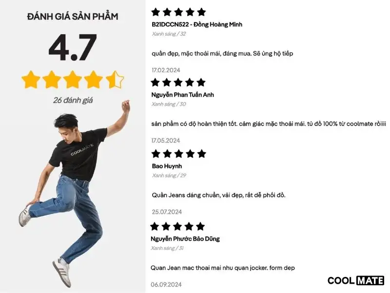 Đánh giá tích cực về quần Jeans nam xanh sáng Coolmate