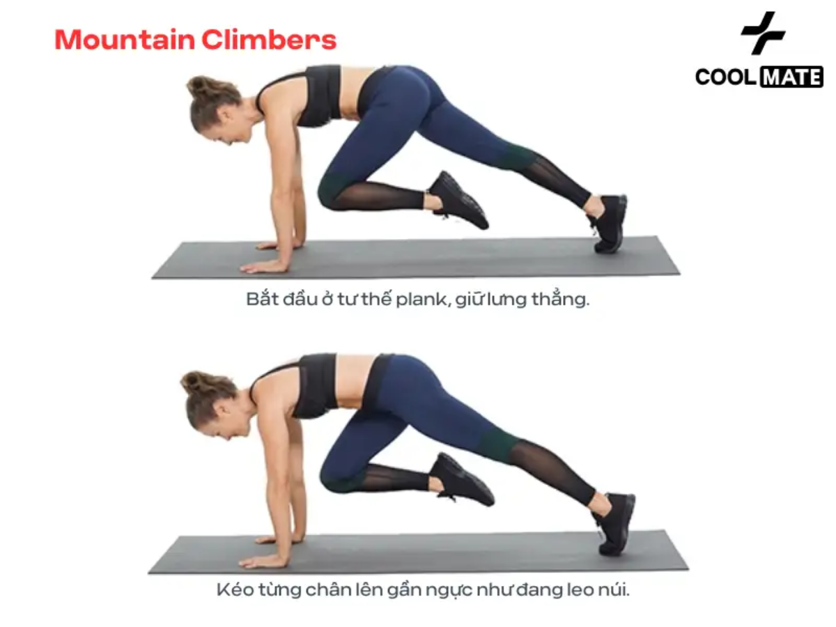 Luyện tập Mountain Climbers sẽ cải thiện sức khỏe tổng thể và giảm mỡ bụng trên cho nữ