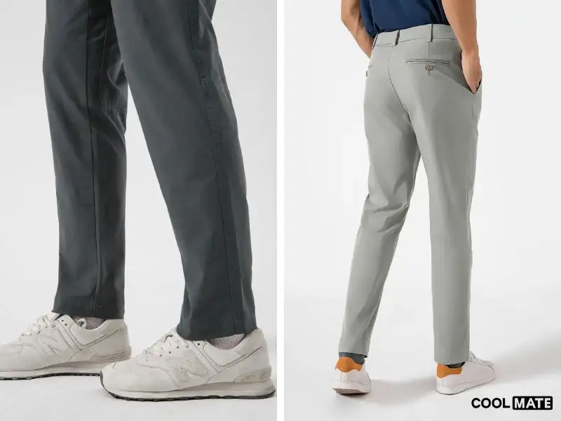 Hai kiểu dáng ống quần Kaki xám Coolmate: Regular và Slim Fit