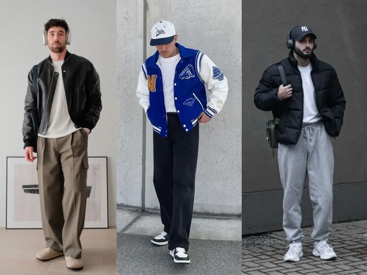 Phối áo bomber và quần jogger nam