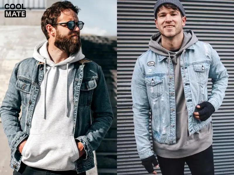 Phối áo hoodie cho người mập nam cùng áo khoác denim