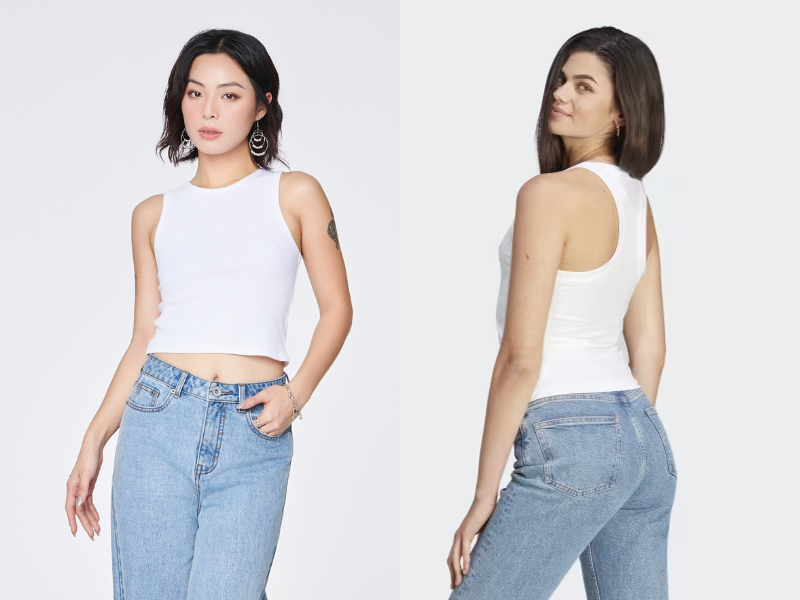 Áo tanktop croptop phối cùng quần jeans cạp cao đầy sành điệu