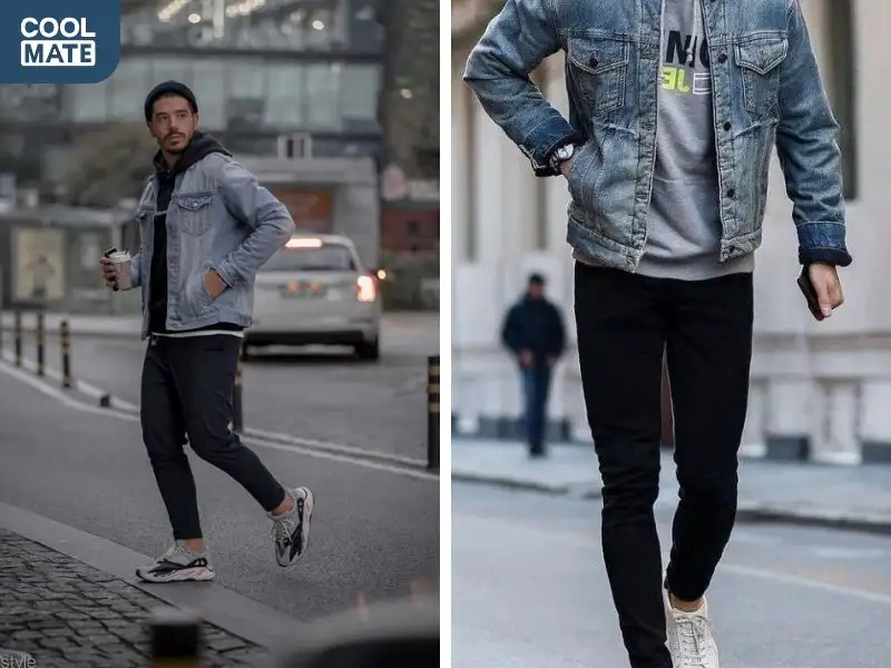 Quần jogger kết hợp áo khoác jeans