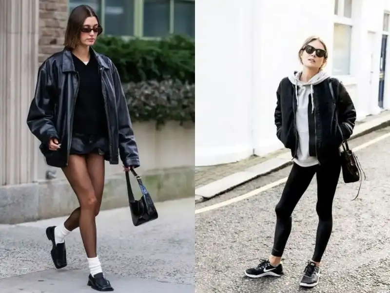 Bomber Jacket cùng với giày sneaker đen là một sự kết hợp đầy tuyệt vời