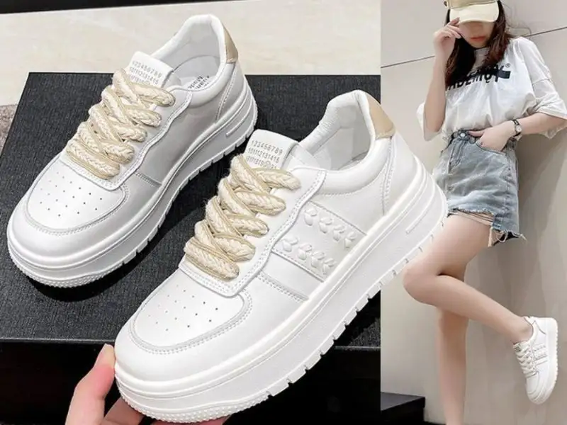 Sneaker trắng đen form basic có thể kết hợp với hầu hết phong cách thời trang