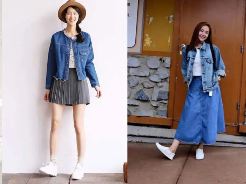 Chân váy, khoác denim kết hợp giày thể thao cho nàng trẻ trung, phóng khoáng