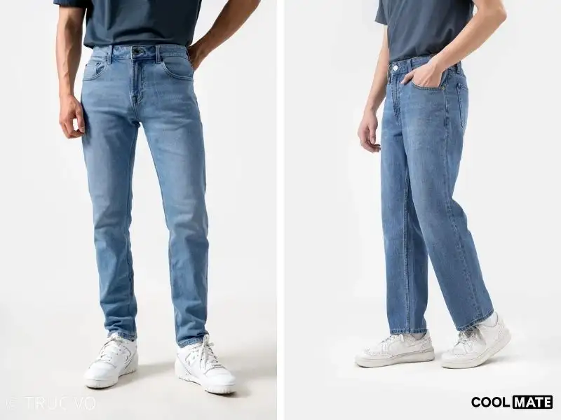 Quần Jeans nam xanh sáng Coolmate dáng Slim Fit và Straight Fit