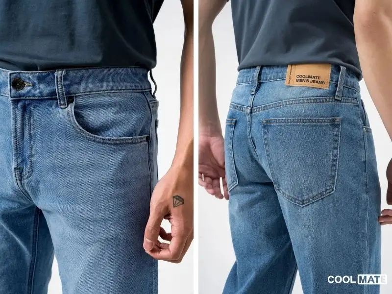 Túi và cúc quần trên quần Jeans nam xanh sáng Coolmate